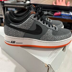Nike Air Force 1 Gray, Black, and Orange  Elephant Print Sneakers Size 9.5 Men